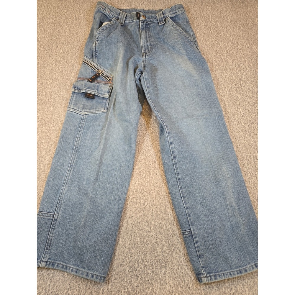 Wrangler Boys Carpenter Jeans Size 12 Regular Blue Denim Utility Pants 7RGBWOW
